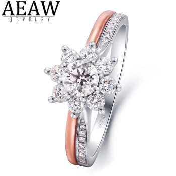 AEAW Jewelry18K双色金镶嵌培育钻石戒指 D色钻石太阳花显钻款 NGIC/40分/D色/VVS1/3EX/N