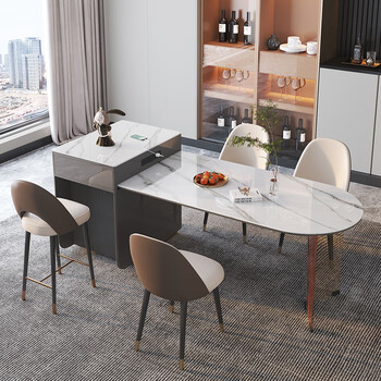 达柯思 岩板岛台餐桌一体可伸缩圆弧桌面轻奢高端家用悬浮感设计导台
