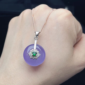 韩生生翡翠平安扣紫色冰种时尚厚装圆形紫罗兰男女款情侣款冰透2010m