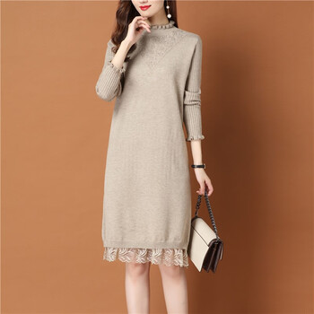 梵侈赫尔轻奢品牌配大衣的毛衣裙女秋冬季2023年新款中长款羊毛针织