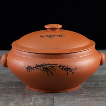 建水紫砂紫陶汽锅鸡陶瓷家用炖煲汤锅蒸锅蒸气锅饭黑陶砂锅 黑色花纹