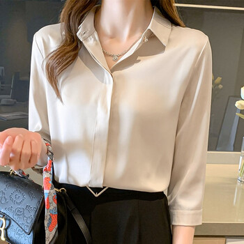 衬衫女士夏季2021新款抗皱缎面衬衣女高端时尚气质职场女装正装短袖