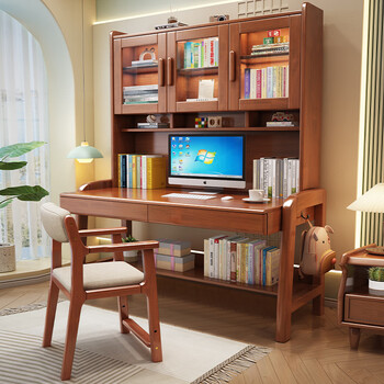 芊溪月2023新款轻奢床头书柜书桌一体实木书桌书架书柜组合一体现代