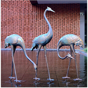 仙鹤室外摆件 室外仿铜仙鹤摆件公园林景观新中式雕塑庭院白鹭水池