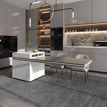 一体家用开放式厨房多功能可定制导台轻奢岩板中岛台 岛台 餐桌2米