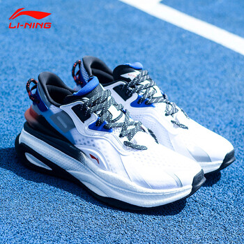 李宁男鞋休闲鞋夏季新款减震透气运动鞋老爹鞋 标准白/深空蓝aglr025