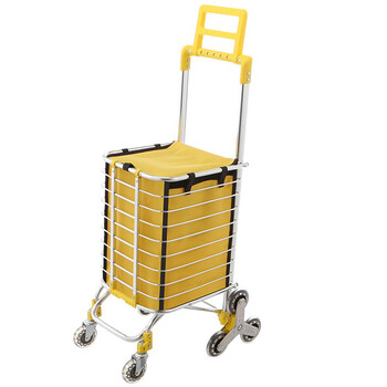 能手拉车爬楼轻松便携老人买菜购物车可折叠家用拉杆拉货拖车 黄色