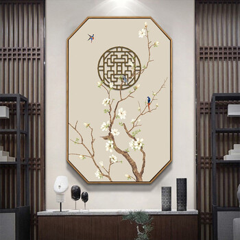 梓朗新中式花鸟挂画中国风古风装饰画客厅茶室背景墙玄关竖版书房壁画