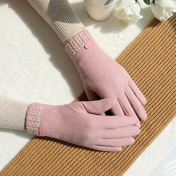 槿城德绒手套女秋冬保暖触屏毛口防风加绒加厚户外骑行开车手套234v