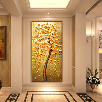 发财树装饰画进门玄关画竖版过道挂画风水壁画流水生财山水画 n款摇钱