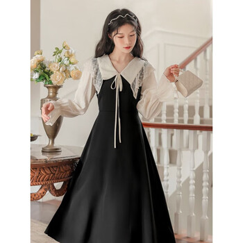 edun少女成人礼服女十八歳岁高中生学生成年礼连衣裙18歳岁裙子黑色l