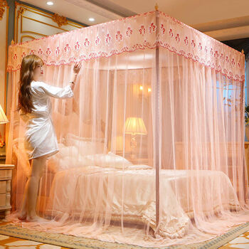 蚊帐双人床家用加厚加密新款纹帐支架杆子套装花开玉含粗支架蚊帐全套