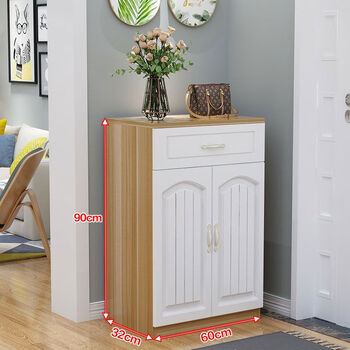 两门浅加白>咏幻鞋柜实木简约现代多功能大容量经济家用门口进门储物