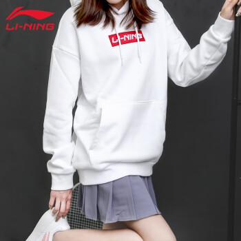 李宁（LI-NING） 卫衣女春秋新款长袖男纯棉连帽宽松情侣国潮 白色 L/175