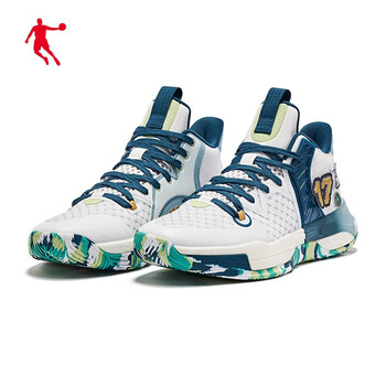 乔丹qiaodan战戟5代team中帮篮球鞋巭科技耐磨减震实战款球鞋 乔丹白