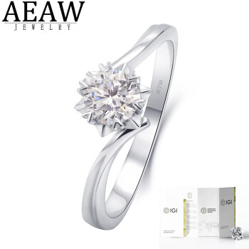AEAW Jewelry钻戒女培育钻石戒指女戒指白18K金订婚结婚戒指扭臂六爪雪花显钻 定制其它等级或规格（询客服