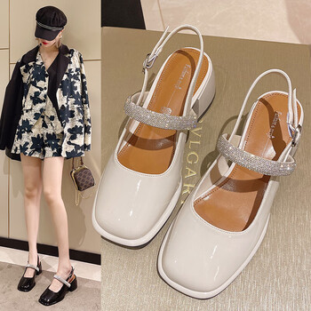 poustep凉鞋女包头平跟鞋2023年夏季新款白色水钻仙女风玛丽米白色跟