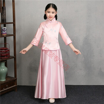 民国风童装小姐装女学生装校服套装古筝演出服大童中国风女童古装w