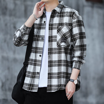 肃森马厩秋季男士新款加厚格子长袖衬衫宽松休闲棉衬衣潮流上衣服男装