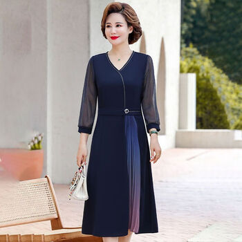 胖mm上衣连衣裙160斤胖mm妈妈女洋气200斤中老年长裙蓝色l100115斤