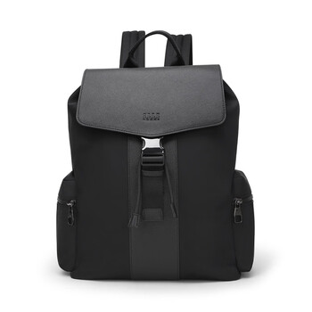 ellehomme男士织物配革包盖式双肩包青年简约时尚背包黑色默认1