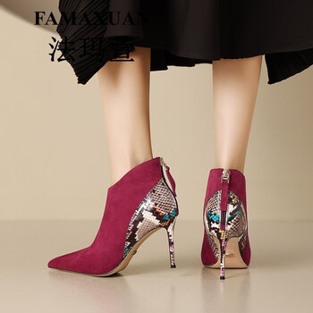 法玛萱新风格高档专柜气质尖头高跟短靴女细跟真皮秋冬女士优雅裸靴女