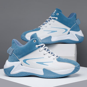 鸿星尔克秋季运动鞋男鞋网面透气新款高帮学生篮球鞋球鞋厚底秋季白蓝