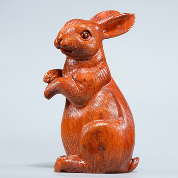 桂语九里 花梨实木雕刻兔子摆件根雕木头十二生肖兔家居客厅装饰工艺
