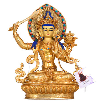 文殊菩萨佛像7寸尼泊尔进口纯手工密宗鎏金铜像请神像 尼泊尔文殊菩萨