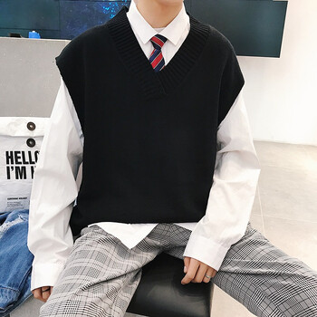 dk学院领带衬衫男韩版高中大学生男孩百搭帅气寸衫a102ds997黑色背心