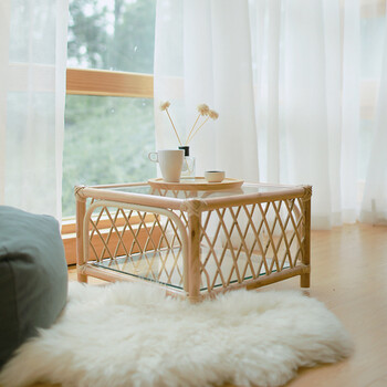 飘窗桌小茶几藤编网红日式民宿北欧客厅飘窗矮桌榻榻米茶具阳台茶桌