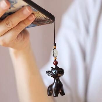 檀木小鹿车载吊坠男女创意高档挂饰品一路平安食梦鹿黑檀木手机链款