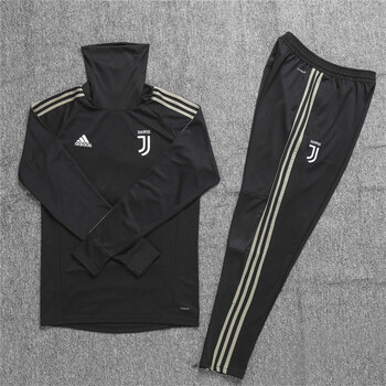 长袖足球训练服套装秋冬高领球衣曼联c罗球服运动队 18尤文黑色高领