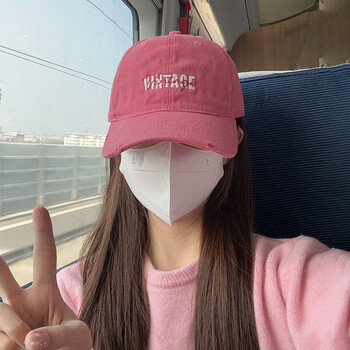 恒源祥水洗韩版破洞棒球帽女大头围刺绣情侣鸭舌帽软顶加宽帽檐显脸小