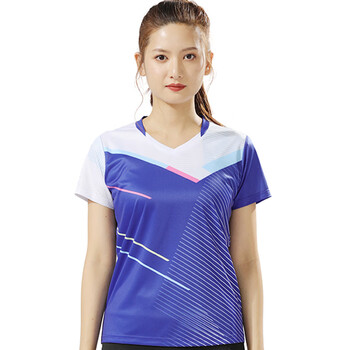 男女套装短袖蓝白v领跑步上衣速干乒乓球比赛运动服b1137女蓝白上衣l