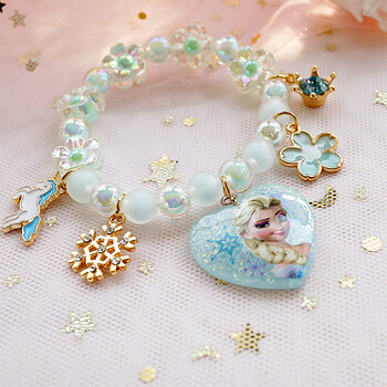 公主手链珍珠水晶串珠手环儿童手镯女孩饰品冰雪奇缘手串手饰礼物杏色