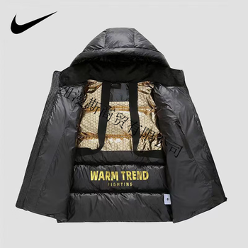 耐克nike羽绒服冬季防寒黑金棉服男女短款加厚保暖连帽棉衣外套黑金