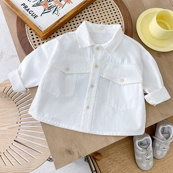 博乐狗男童衬衫儿童休闲衬衣2023秋季新款童装男宝纯色长袖秋装上衣