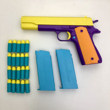玩具枪软子弹柯尔特半自动下供弹手枪软弹枪对战孩升级黄2弹夹20软弹