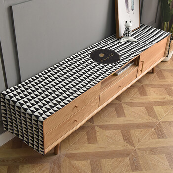 北欧现代简约ins风防水盖布茶几桌布布艺防尘桌旗 黑白三角电视柜盖布