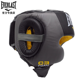 everlast全防护格斗自由搏击散打护具训练装备真皮拳击头盔护头sm小号