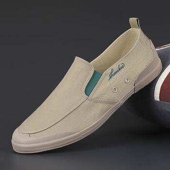 秋天走步路散步鞋男驾车鞋开车鞋帆布鞋男2022新款舒适透气低帮鞋懒人