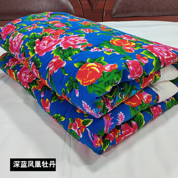 布料被面大红牡丹传统包边棉被结婚用深蓝凤凰布料2米规格155x200cm