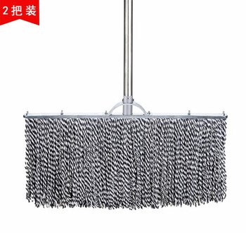絮实 镀锌杆子花棉线排拖38cm钢柄棉拖把平板吸水地拖平板宽头懒人拖布地板墩布2把装