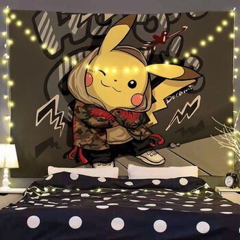 直播间出租房暗黑潮牌装饰宿舍卧室床头挂毯调皮皮卡丘3240厘米安装包