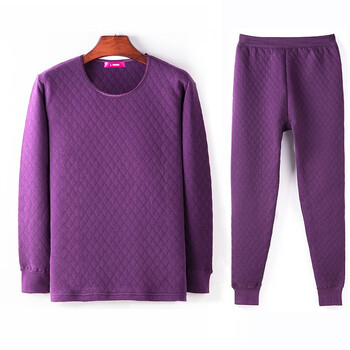 中老年保暖内衣女士加厚上衣三层夹棉老人秋衣单件全棉毛衫妈妈秋裤