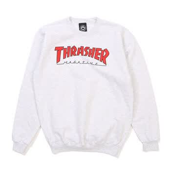 thrasher愚人潮社火焰雪花灰红字加绒卫衣男女情侣浅灰色s7090斤