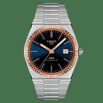 天梭(tissot)新款prx超级玩家系列18k玫瑰金自动机械男表 graded blue