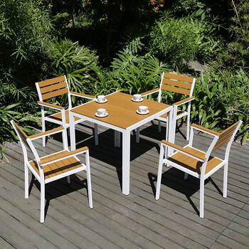 户外桌椅户外桌椅庭院防腐木桌椅白色阳台室外咖啡厅休闲椅外摆餐桌椅