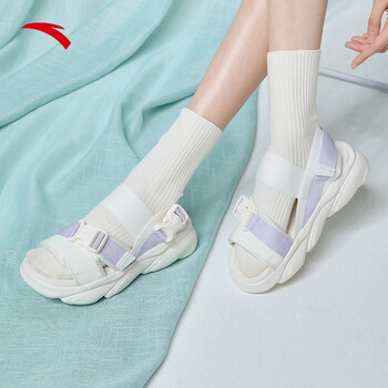 安踏喵喵凉鞋女鞋2022夏季新款休闲复古厚底沙滩外穿运动凉拖鞋2象牙